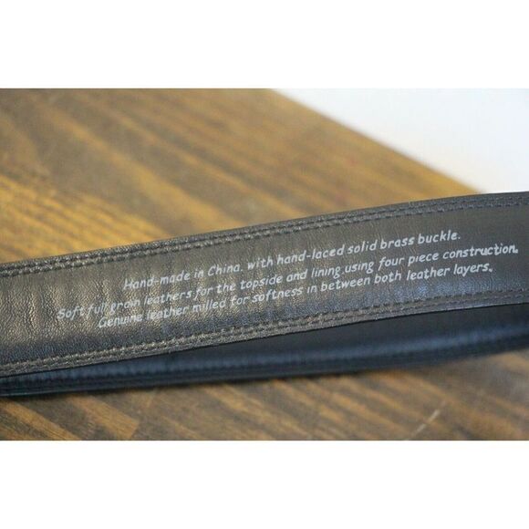 CLASSIC BLACK THICK GENUINE LEATHER SLVR TONE BUCKLE WESTERN MEN'S BELT 40 (D68 - Picture 4 of 4